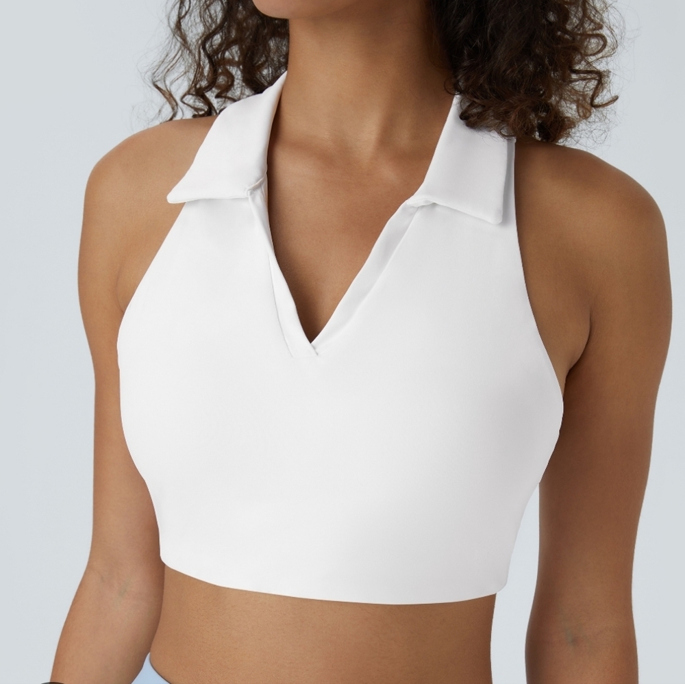 Freely Workout White Collared Women's Crop Top XL